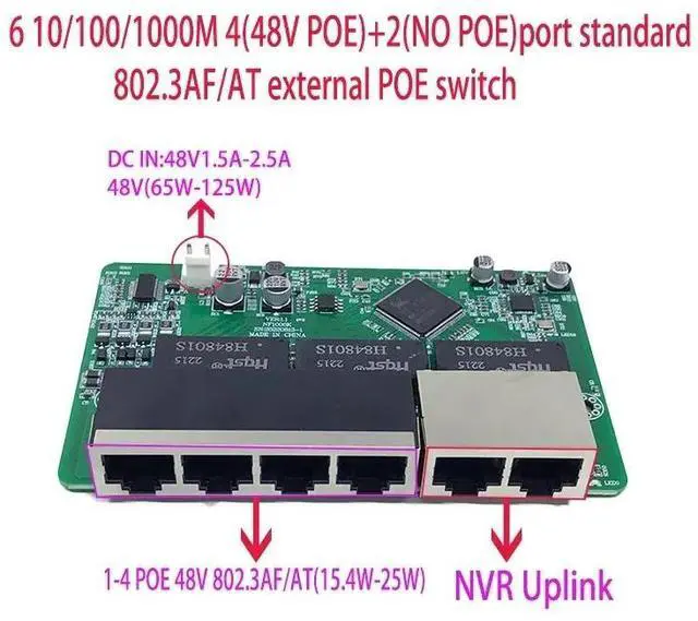 Main image of 6 port 10/100/1000M 4 port 802.3AT/AF POE 48V with 2port uplink/nvr