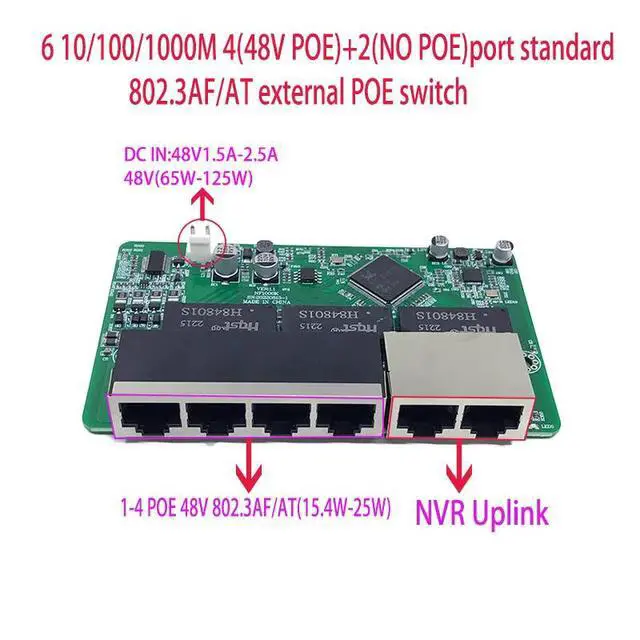 Alt view image 7 of 7 - 6 port 10/100/1000M 4 port 802.3AT/AF POE 48V with 2port uplink/nvr