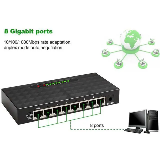 Alt view image 4 of 7 - 5/8 Port 1000Mbps Gigabit Network Switch Ethernet Smart Switcher High Performance RJ45 Hub Internet Splitter