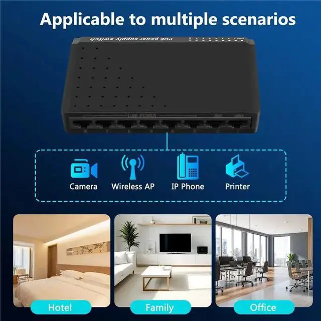 Alt view image 3 of 6 - X49A-8 Ports 6+2 POE Switch Injector Power Over RJ45 Ethernet Without Power Adapter Family Network System 10/100M For Cameras