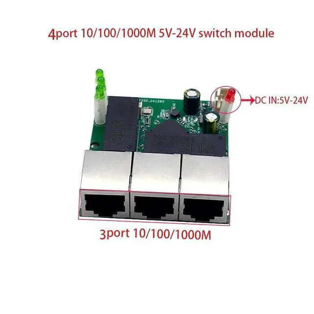 Alt view image 2 of 7 - 3/4port Gigabit switch module 5V-24V is PCBA board 3/4port 10/100/1000m contact port mini switch module din 4pin cable