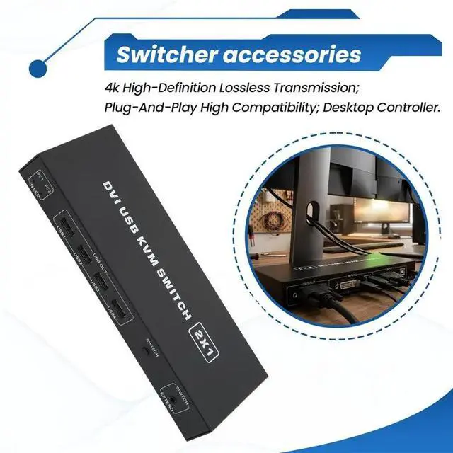 Alt view image 2 of 6 - X49A-DVI KVM Switch 2-In-1 4K Two Computers Shared USB Keyboard Mouse Print Monitor Multi-Function Switching Screen