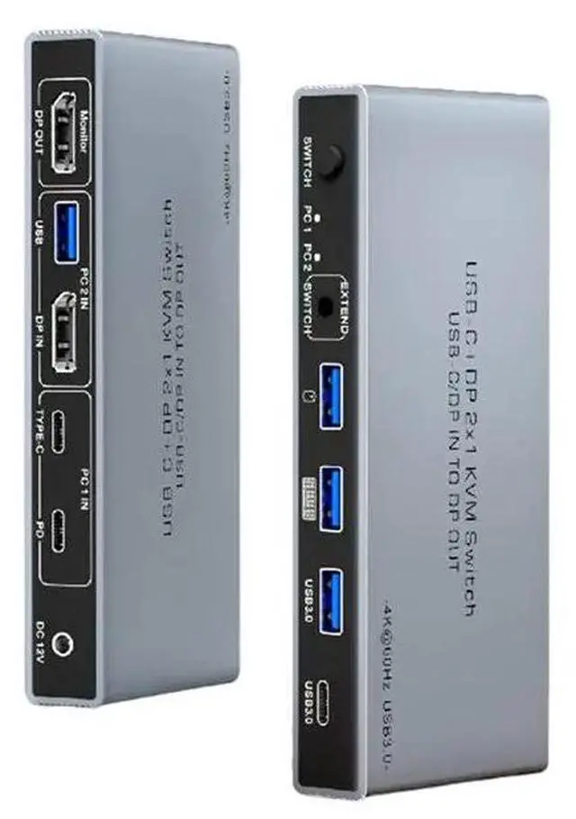 Main image of L22A-USB-C+ UHD 2X1 KVM Switch 4K 60Hz 2 In 1 Out-8K 60Hz USB-C/DP In To DP Out- Two PC Monitor/Keyboard Mouse Port Share