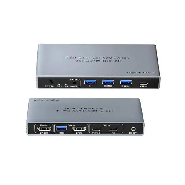Alt view image 3 of 4 - L22A-USB-C+ UHD 2X1 KVM Switch 4K 60Hz 2 In 1 Out-8K 60Hz USB-C/DP In To DP Out- Two PC Monitor/Keyboard Mouse Port Share
