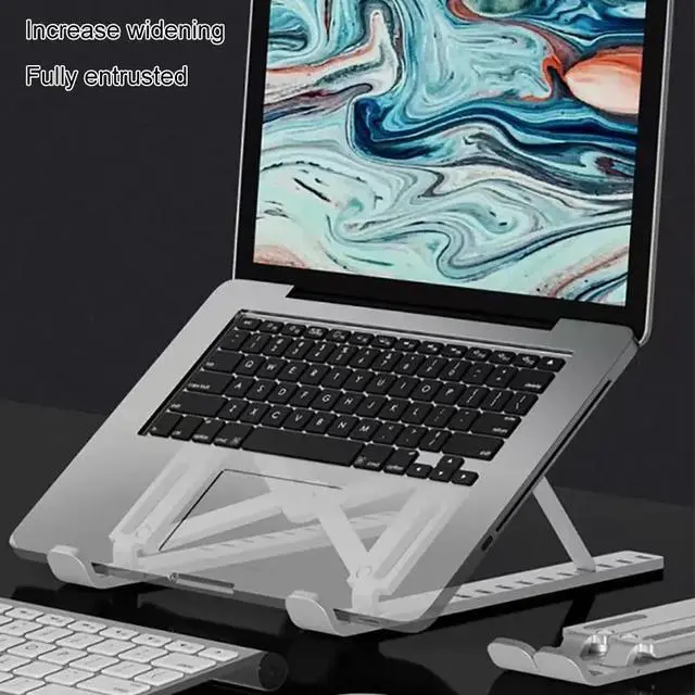 Alt view image 3 of 7 - Laptop Stand with Foldable Design, Adjustable Height, Silicone Anti-Slip Base, Hollow Heat Dissipation for 10-17 Inch Notebooks green