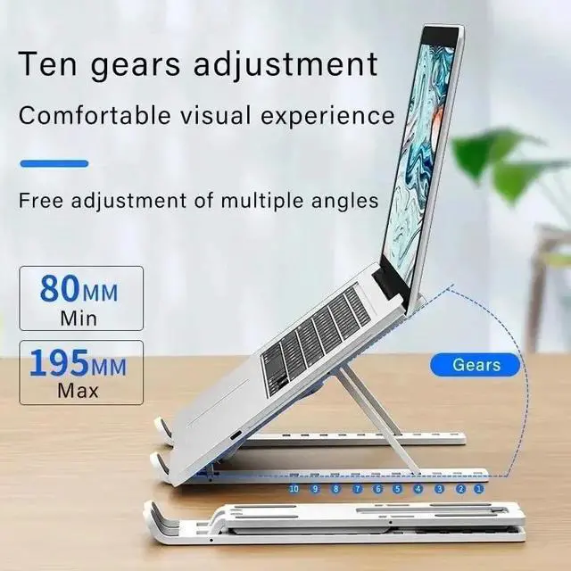 Alt view image 6 of 7 - Foldable Laptop Stand Adjustable Ergonomic Notebook Holder Multi-Angle Support Bracket Heat Dissipation Aluminum Alloy switch Portable Tablet LPS-01 black LPSXX-0101-black-SZBML