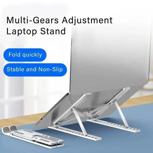 Alt view image 7 of 7 - Foldable Laptop Stand Adjustable Ergonomic Notebook Holder Multi-Angle Support Bracket Heat Dissipation Aluminum Alloy switch Portable Tablet LPS-01 black LPSXX-0101-black-SZBML