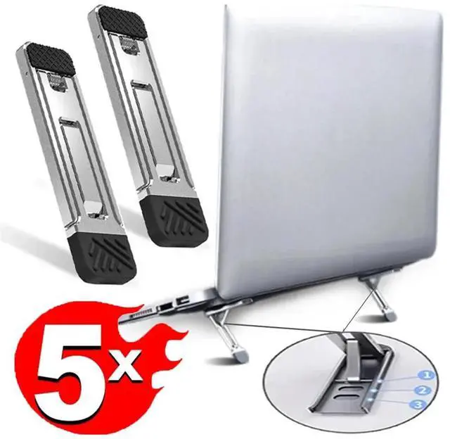 Alt view image 2 of 7 - Red Folding Holder Zinc Alloy + Silicone 3 Height Adjustment Notebook Bracket for Macbook Phone Tablets Portable Laptop Stand LAPST-0102-Red-K4DT3