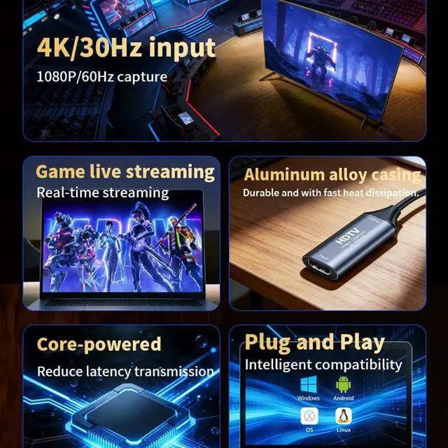 Alt view image 4 of 7 - MS2130 Type C USB3.0 Capture Card 4K/30Hz HDTV Video Grabber 1080@60Hz Game Recording Live Streaming Broadcast for PS4/5 Xbox GOLD MS213-CJ01-GOLD-U5JME