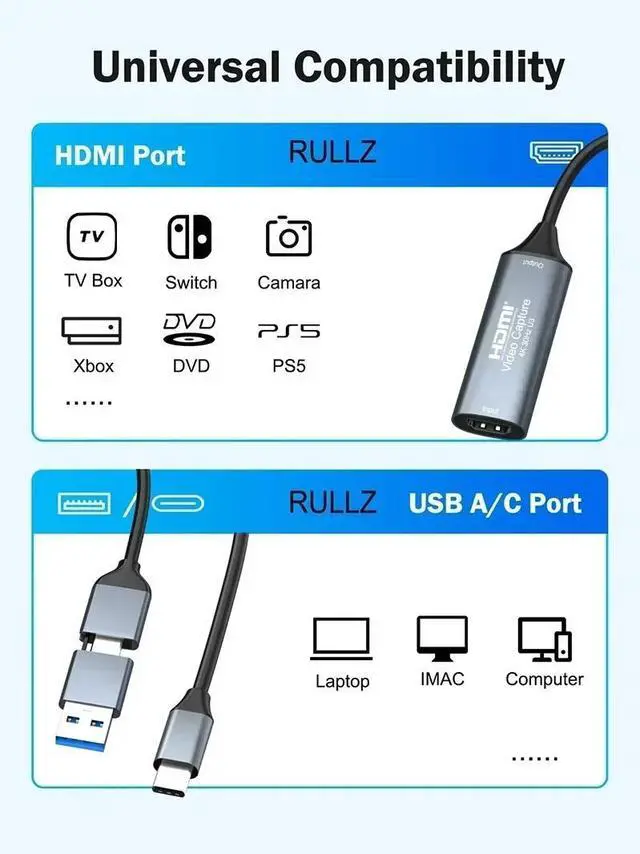 Alt view image 7 of 7 - Red Capture Card HDMI to USB Type-C 4K 30Hz Game Grabber for Switch Xbox PS4 PS5 Laptop PC Live Streaming Recording USB 3.0 Video VCCXX-4K02-Red-8TKNM