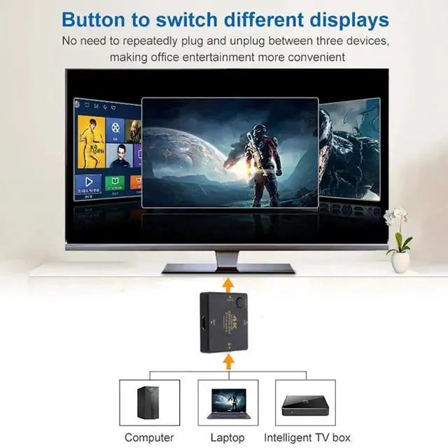 Alt view image 3 of 7 - Black Splitter 3x1 Female Jack 4K 1080P for HDTV PS4 Xbox Laptop Manual Video Selector Box 3 Port HDMI HDMI-SW02-black-QXA52