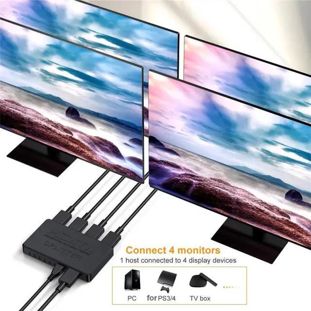 Alt view image 5 of 7 - Red 4K UHD Connectors for Xbox PS4 Nintendo Switch PC TV Laptop Plug and Play Video Distributor HDMI Adapter 1x4 HMSP-DV02-Red-HJCQE