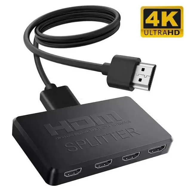 Alt view image 2 of 7 - Black 4K HDMI Splitter 1 in 4 out 1080P 3D HD Video Switcher for Xbox PS4 DVD PC Laptop HDTV LCD HDMI4K01 HDMI4-CJ01-black-KEGPS