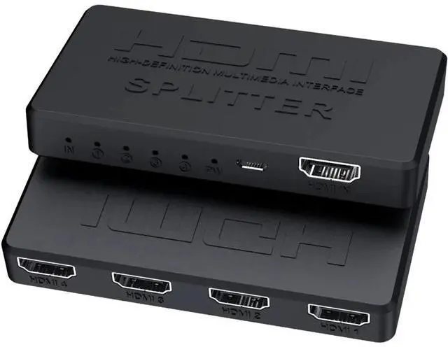 Main image of Black 4K HDMI Splitter 1 in 4 out 1080P 3D HD Video Switcher for Xbox PS4 DVD PC Laptop HDTV LCD HDMI4K01 HDMI4-CJ01-black-KEGPS