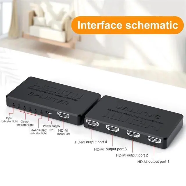 Alt view image 4 of 7 - Black 4K HDMI Splitter 1 in 4 out 1080P 3D HD Video Switcher for Xbox PS4 DVD PC Laptop HDTV LCD HDMI4K01 HDMI4-CJ01-black-KEGPS