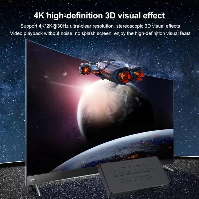 Alt view image 7 of 7 - Black 4K HDMI Splitter 1 in 4 out 1080P 3D HD Video Switcher for Xbox PS4 DVD PC Laptop HDTV LCD HDMI4K01 HDMI4-CJ01-black-KEGPS