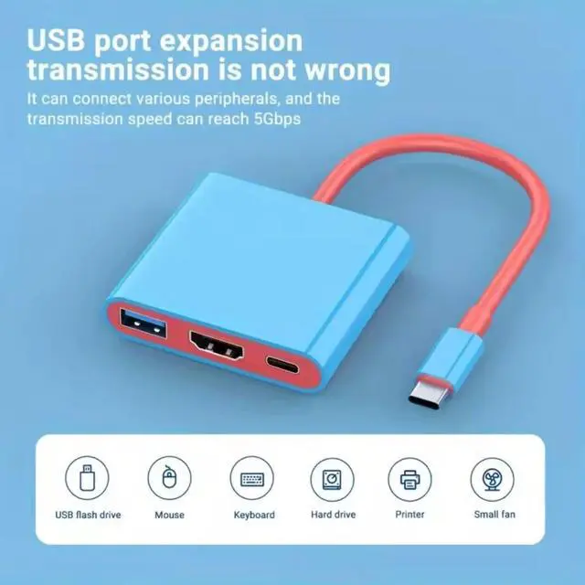 Alt view image 3 of 7 - Option 1 Portable 3-in-1 USB Hub for Nintendo Switch Docking Station Type-C with HDMI and USB 3.0, Perfect for Nintendo Switch/OLED USBHU-0101-Option1-NURWS