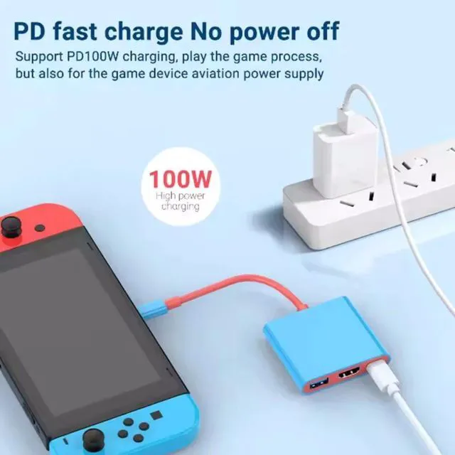 Alt view image 5 of 7 - Option 1 Portable 3-in-1 USB Hub for Nintendo Switch Docking Station Type-C with HDMI and USB 3.0, Perfect for Nintendo Switch/OLED USBHU-0101-Option1-NURWS