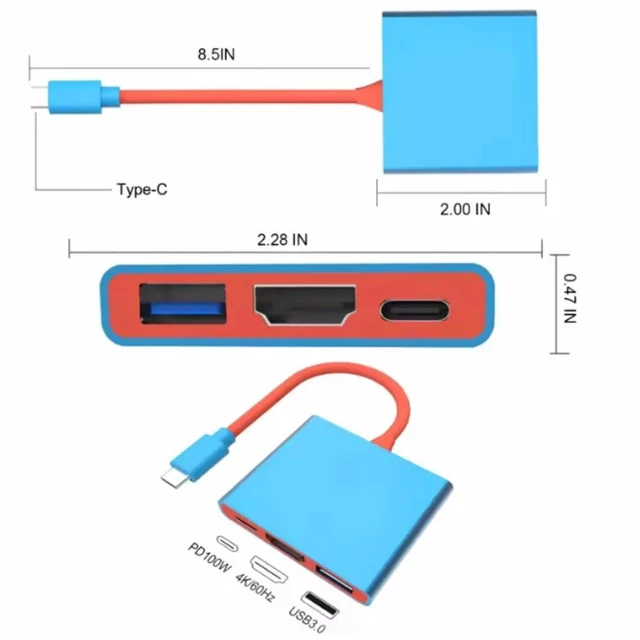 Alt view image 7 of 7 - Option 1 Portable 3-in-1 USB Hub for Nintendo Switch Docking Station Type-C with HDMI and USB 3.0, Perfect for Nintendo Switch/OLED USBHU-0101-Option1-NURWS