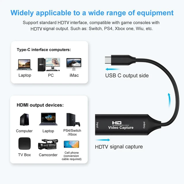 Alt view image 3 of 7 - Black USB C Video Grabber Box HDMI to USB C 2.0 4K Input 1080P Output PS4 Xbox Switch PC Laptop Game Capture Device VGCB-XY01-black-STEY8