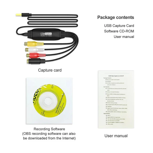 Alt view image 7 of 7 - GOLD USB2.0 Video Capture Card VHS TV DVD VCR Audio Capture Adapter RCA to USB Video Converter 1080P for Mac PC USB2.0-1080P USB2.-1001-GOLD-ULASJ