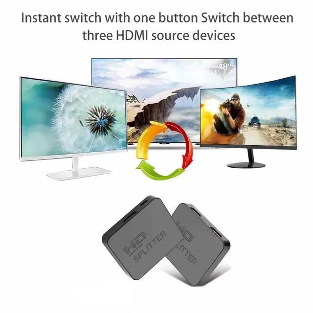 Alt view image 5 of 7 - Enclosure 1x2 HDMI Splitter 4K 1080P 3D Compatible PC Monitor Projector Laptop TV Dual Display Video Distributor Black HMSP-BL01-black-4CHAW