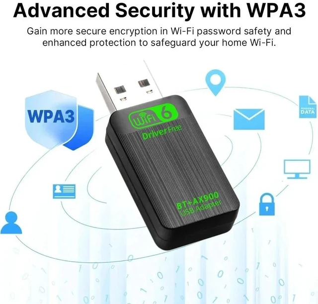 Alt view image 5 of 7 - Black USB WiFi 6 Network Adapter 900Mbps Dual Band 2.4G 5GHz Bluetooth 5.4 Windows 10 11 Plug and Play Wireless Dongle AX90-BT01 AX90X-BT01-black-BFSN3