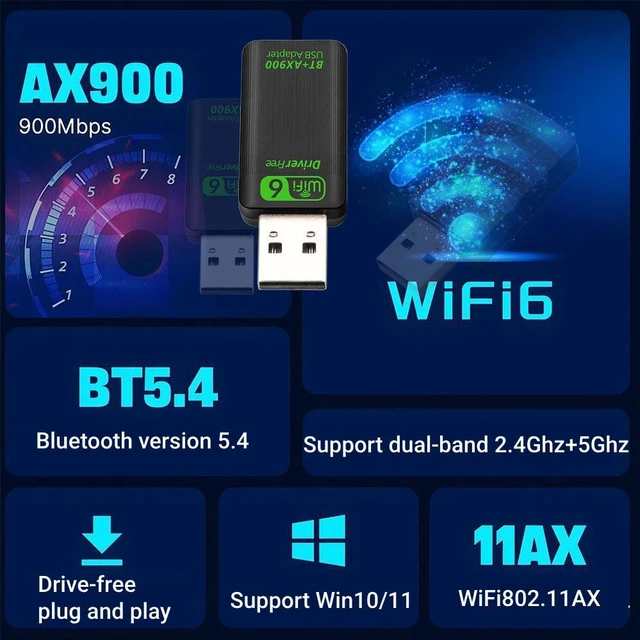 Alt view image 7 of 7 - Gold 900Mbps Dual Band 2.4G 5GHz Bluetooth 5.4 Windows 10 11 Fast Stable Wi-Fi Receiver Dongle AX90-BT01 Wireless Network Card AX90X-BT02-Gold-G4Z82