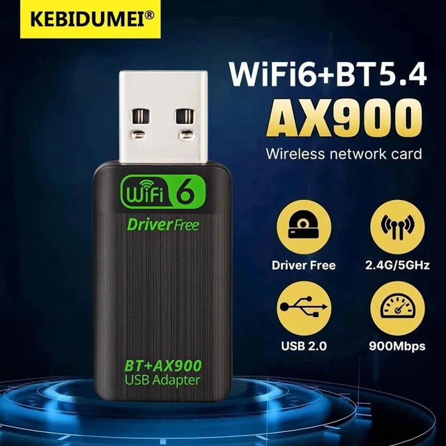 Alt view image 2 of 7 - Black USB WiFi 6 Network Adapter 900Mbps Dual Band 2.4G 5GHz Bluetooth 5.4 Windows 10 11 Plug and Play Wireless Dongle AX90-BT01 AX90X-BT01-black-BFSN3