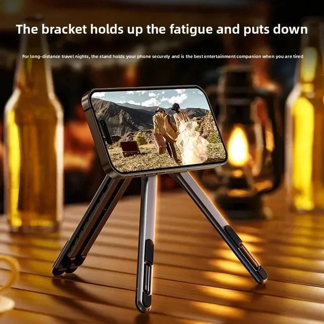 Alt view image 4 of 7 - Foldable Magnetic Stand 3-in-1 Aluminum Alloy Adjustable Desktop Mount Compatible with Smartphone Tablet Laptop Portable Secure Grip Black ALUM-MG01-black-J42RR