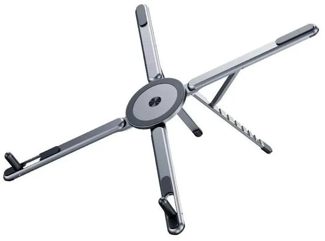 Main image of Foldable Magnetic Stand 3-in-1 Aluminum Alloy Adjustable Desktop Mount Compatible with Smartphone Tablet Laptop Portable Secure Grip Black ALUM-MG01-black-J42RR