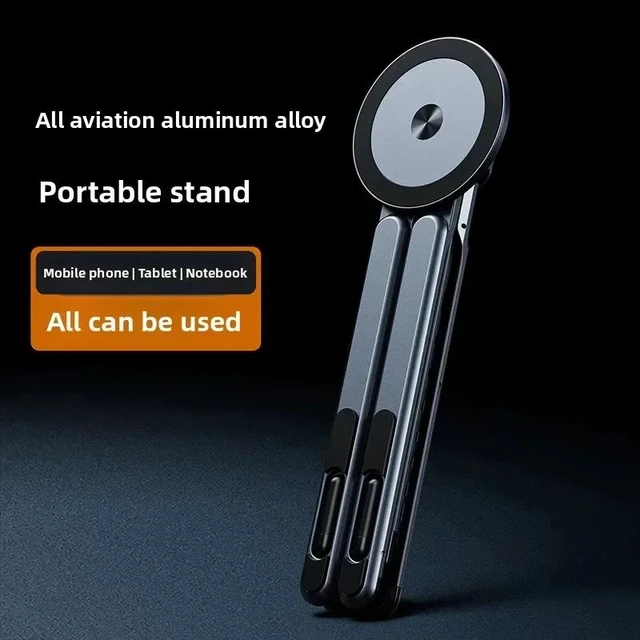 Alt view image 5 of 7 - Foldable Magnetic Stand 3-in-1 Aluminum Alloy Adjustable Desktop Mount Compatible with Smartphone Tablet Laptop Portable Secure Grip Black ALUM-MG01-black-J42RR