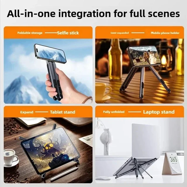 Alt view image 6 of 7 - Foldable Magnetic Stand 3-in-1 Aluminum Alloy Adjustable Desktop Mount Compatible with Smartphone Tablet Laptop Portable Secure Grip Black ALUM-MG01-black-J42RR