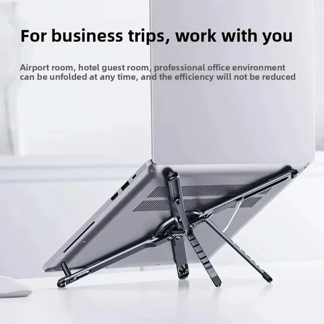 Alt view image 2 of 7 - Foldable Magnetic Stand 3-in-1 Aluminum Alloy Adjustable Desktop Mount Compatible with Smartphone Tablet Laptop Portable Secure Grip Black ALUM-MG01-black-J42RR