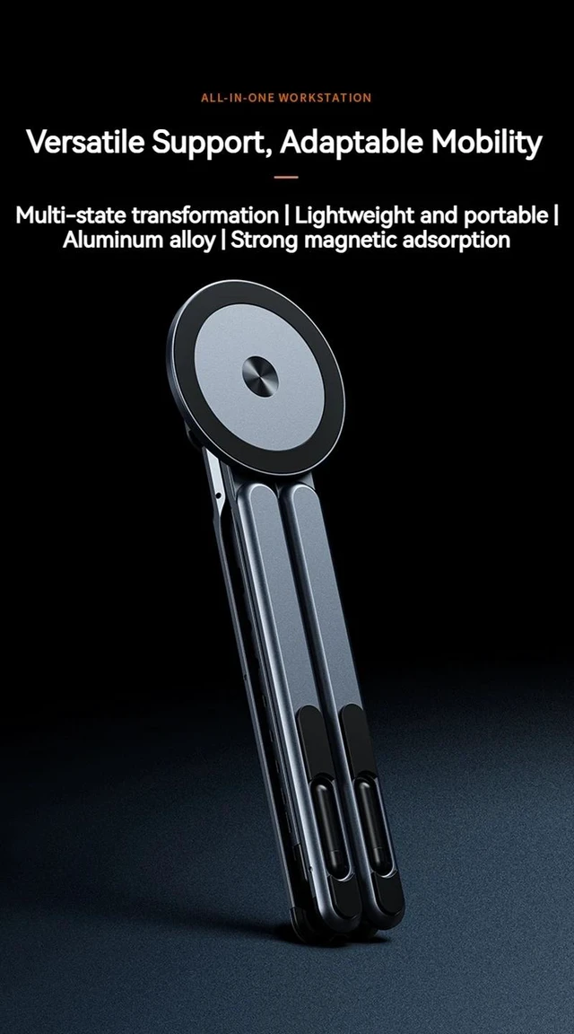 Alt view image 7 of 7 - Foldable Magnetic Stand 3-in-1 Aluminum Alloy Adjustable Desktop Mount Compatible with Smartphone Tablet Laptop Portable Secure Grip Black ALUM-MG01-black-J42RR