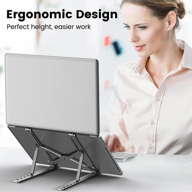 Alt view image 3 of 7 - Aluminum Laptop Stand Adjustable Foldable Portable for Notebook Computer Bracket Lifting Cooling Holder Non-slip LAPTOP01 Red LAPTO-CJ01-Red-GE6N4