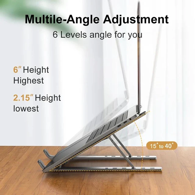 Alt view image 4 of 7 - Aluminum Laptop Stand Adjustable Foldable Portable for Notebook Computer Bracket Lifting Cooling Holder Non-slip LAPTOP01 Red LAPTO-CJ01-Red-GE6N4