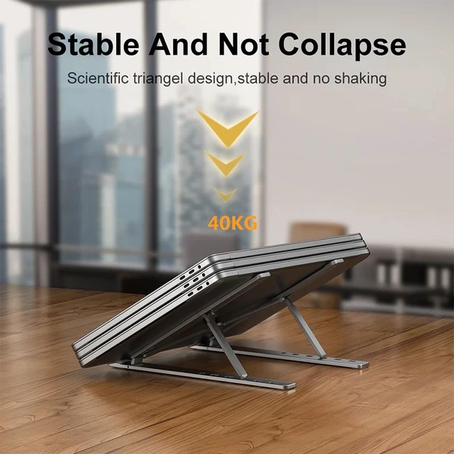 Alt view image 7 of 7 - Aluminum Laptop Stand Adjustable Foldable Portable for Notebook Computer Bracket Lifting Cooling Holder Non-slip LAPTOP01 Red LAPTO-CJ01-Red-GE6N4