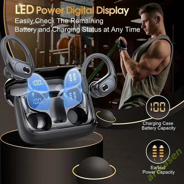 Alt view image 5 of 7 - Black Earbuds 75hrs Sport Headphones with Noise Cancelling Mic IPX7 Waterproof Earphone for Workout/Running, Hi-Fi Deep Bass Stereo BT53-75IP Bluetooth 5.3 Wireless BT53X-7502-black-W6BBH