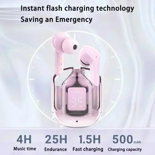 Alt view image 6 of 7 - Pink with All Phones Low Latency Mode Silicone Pad Earphones Bluetooth 5.3 1200mAh Case Built-in Mic HiFi Stereo Compatible TWSG-XC05-Pink-AK4G2