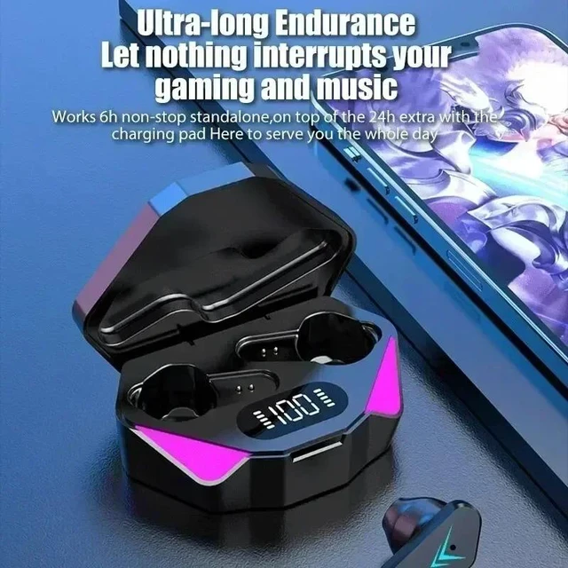 Alt view image 4 of 7 - Bluetooth 5.3 Earbuds 65ms Low Latency Gaming Headphones In-Ear with Charging Case Mic Volume Control Black TWSXX-6501-black-UTSH3