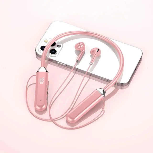 Main image of Pink HIFI Sound Noise Reduction Sport BT52-01 Wireless Bluetooth 5.2 Neckband Earphone LED Display IPX5 Waterproof BT52X-0104-Pink-QBWBJ