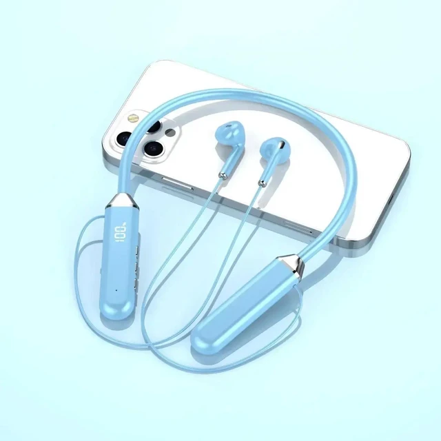 Alt view image 7 of 7 - Black Neckband Earphone LED Display IPX5 Waterproof HIFI Sound Noise Reduction Sport BT52-01 Wireless Bluetooth 5.2 BT52X-0102-black-S4678