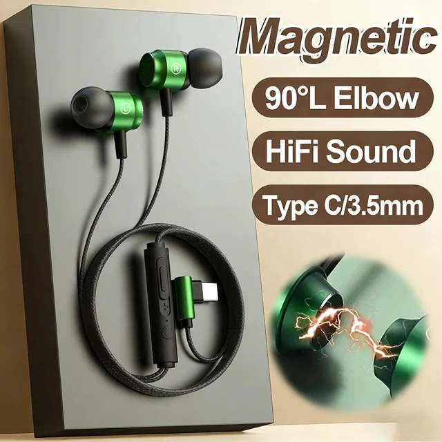 Alt view image 2 of 7 - WHITE Wired Earphones Metal Design Type C & 3.5mm Wired Gamer Headphones Magnetic In-Ear Earphone for iPhone, Android, Laptop, PS4, Xbox, PC, Switch 9D HiFi Sound WIREX-9D02-WHITE-9VJXS