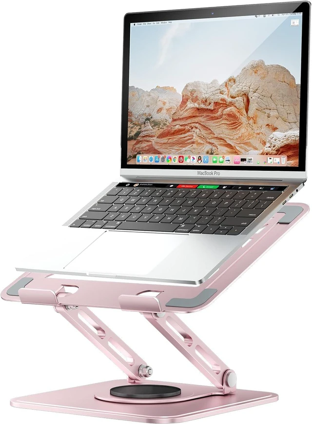 Main image of Pink Stand, 360° Rotating Base, Ergonomic Riser for MacBook Pro Air, 10-15.6" Laptops, Aluminum Tongtool Adjustable Laptop TONGT-1002-Pink-K34UF