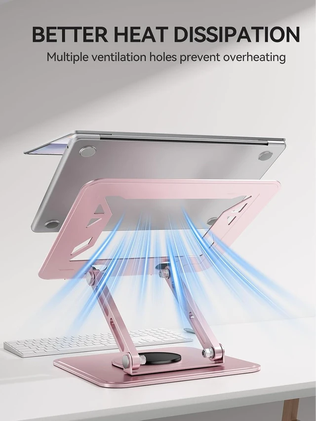 Alt view image 6 of 7 - Pink Stand, 360° Rotating Base, Ergonomic Riser for MacBook Pro Air, 10-15.6" Laptops, Aluminum Tongtool Adjustable Laptop TONGT-1002-Pink-K34UF
