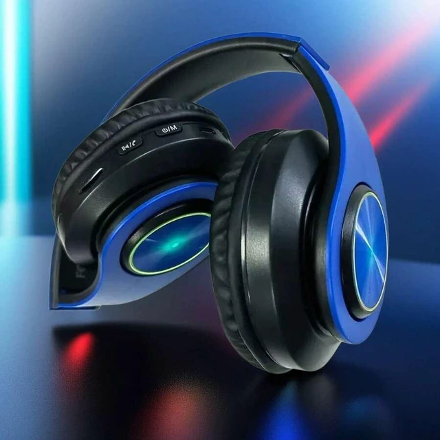 Alt view image 4 of 7 - Bluetooth 5.3 Over-Ear Wireless Headset with LED Lights, 40mm Drivers, Dual-Mode Wired/Wireless, USB Rechargeable, 10m Range, for PC Laptop BTHS-01