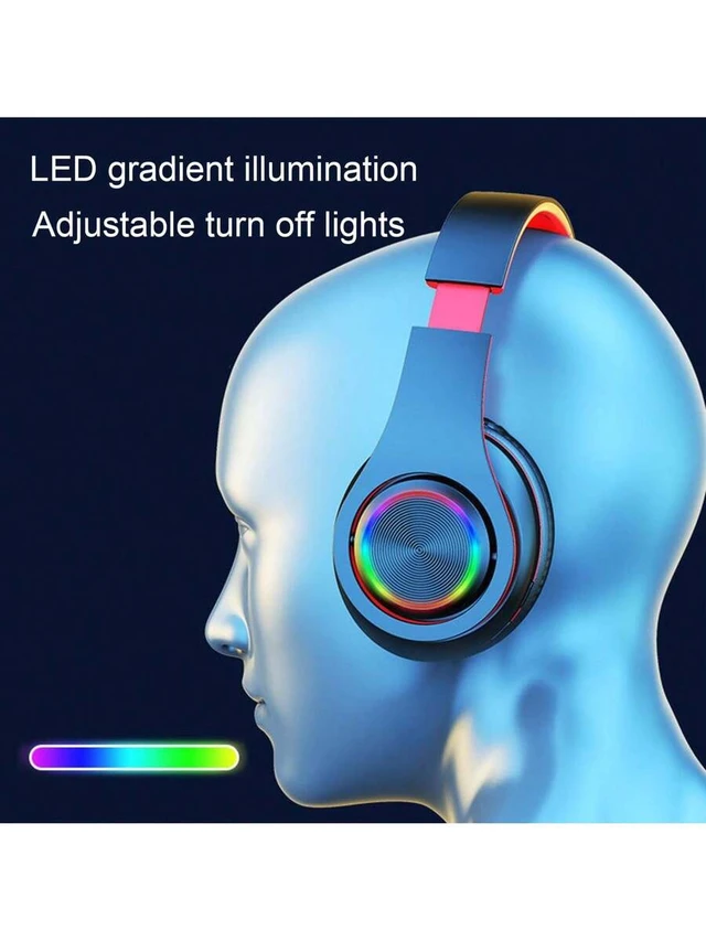 Alt view image 7 of 7 - Bluetooth 5.3 Over-Ear Wireless Headset with LED Lights, 40mm Drivers, Dual-Mode Wired/Wireless, USB Rechargeable, 10m Range, for PC Laptop BTHS-01