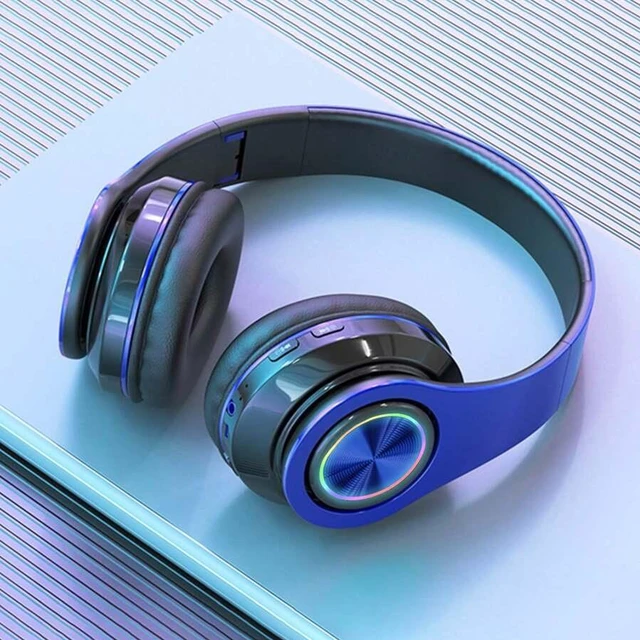 Alt view image 3 of 7 - Bluetooth 5.3 Over-Ear Wireless Headset with LED Lights, 40mm Drivers, Dual-Mode Wired/Wireless, USB Rechargeable, 10m Range, for PC Laptop BTHS-01