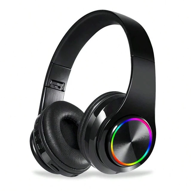 Alt view image 2 of 7 - Bluetooth 5.3 Over-Ear Wireless Headset with LED Lights, 40mm Drivers, Dual-Mode Wired/Wireless, USB Rechargeable, 10m Range, for PC Laptop BTHS-01